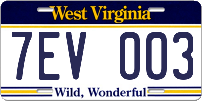 WV license plate 7EV003