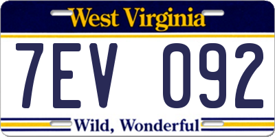 WV license plate 7EV092