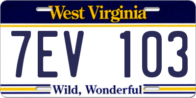 WV license plate 7EV103