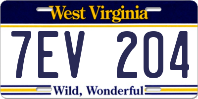 WV license plate 7EV204