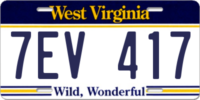 WV license plate 7EV417