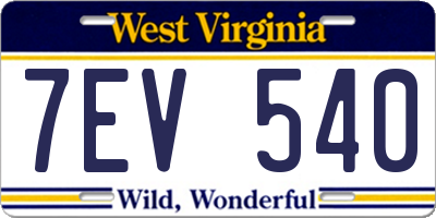 WV license plate 7EV540
