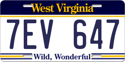 WV license plate 7EV647