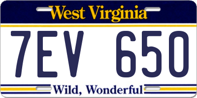 WV license plate 7EV650