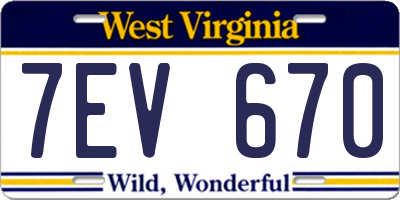 WV license plate 7EV670
