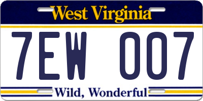 WV license plate 7EW007