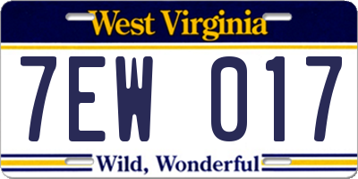WV license plate 7EW017