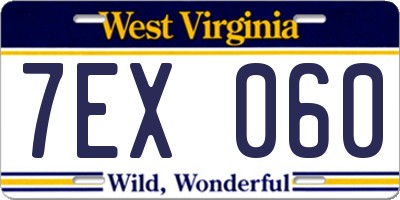 WV license plate 7EX060