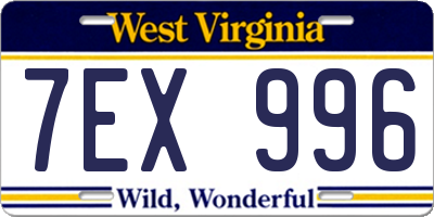 WV license plate 7EX996