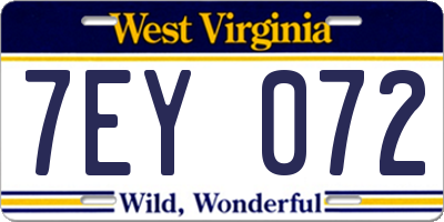 WV license plate 7EY072