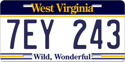 WV license plate 7EY243