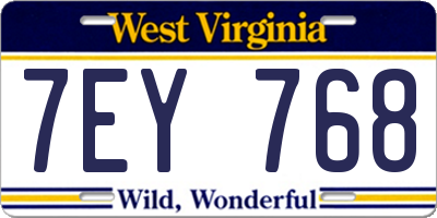WV license plate 7EY768