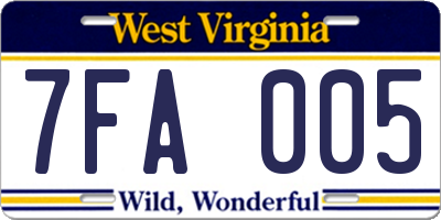 WV license plate 7FA005