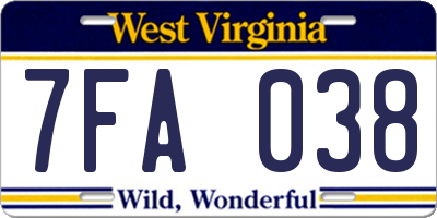 WV license plate 7FA038