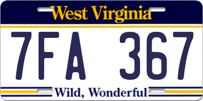WV license plate 7FA367