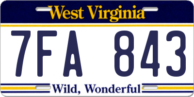 WV license plate 7FA843