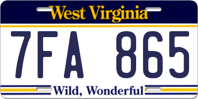 WV license plate 7FA865