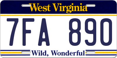 WV license plate 7FA890