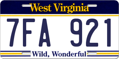 WV license plate 7FA921