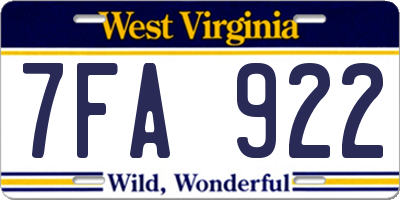 WV license plate 7FA922