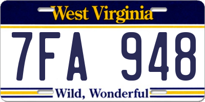 WV license plate 7FA948