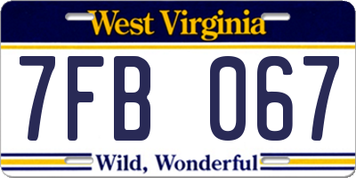 WV license plate 7FB067