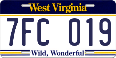 WV license plate 7FC019