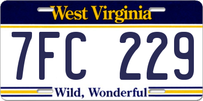 WV license plate 7FC229