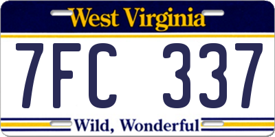 WV license plate 7FC337