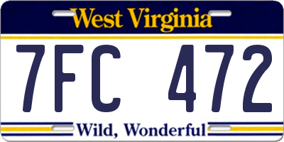 WV license plate 7FC472