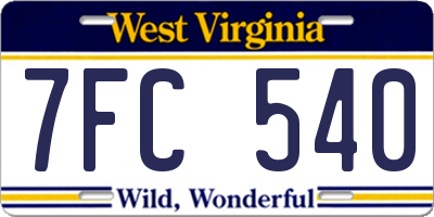 WV license plate 7FC540