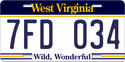 WV license plate 7FD034
