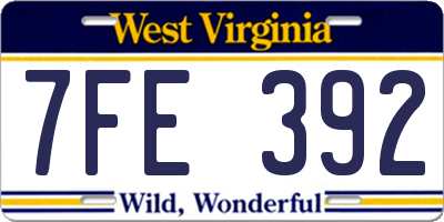 WV license plate 7FE392