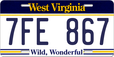 WV license plate 7FE867