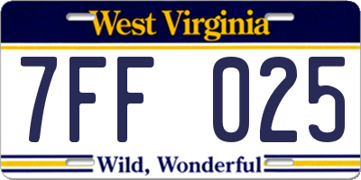 WV license plate 7FF025