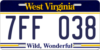 WV license plate 7FF038