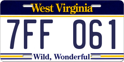 WV license plate 7FF061