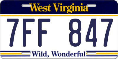 WV license plate 7FF847