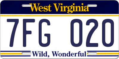 WV license plate 7FG020