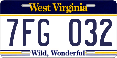 WV license plate 7FG032