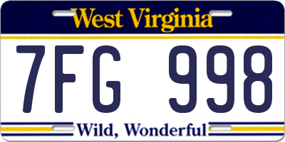 WV license plate 7FG998