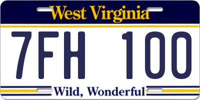 WV license plate 7FH100