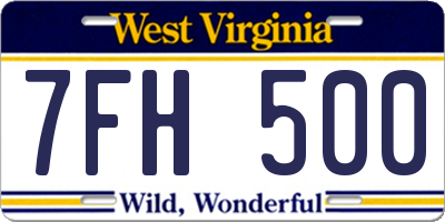 WV license plate 7FH500