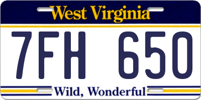 WV license plate 7FH650