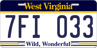 WV license plate 7FI033