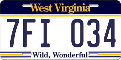 WV license plate 7FI034