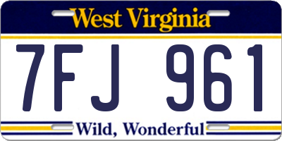 WV license plate 7FJ961