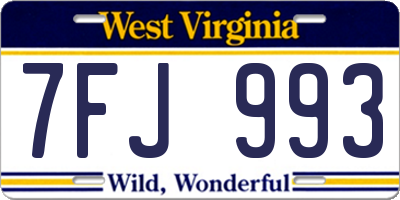 WV license plate 7FJ993
