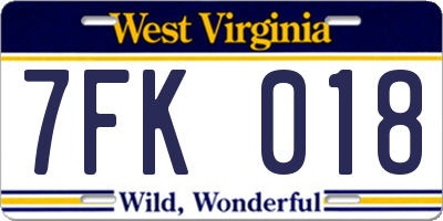 WV license plate 7FK018