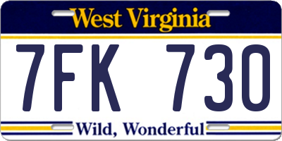 WV license plate 7FK730